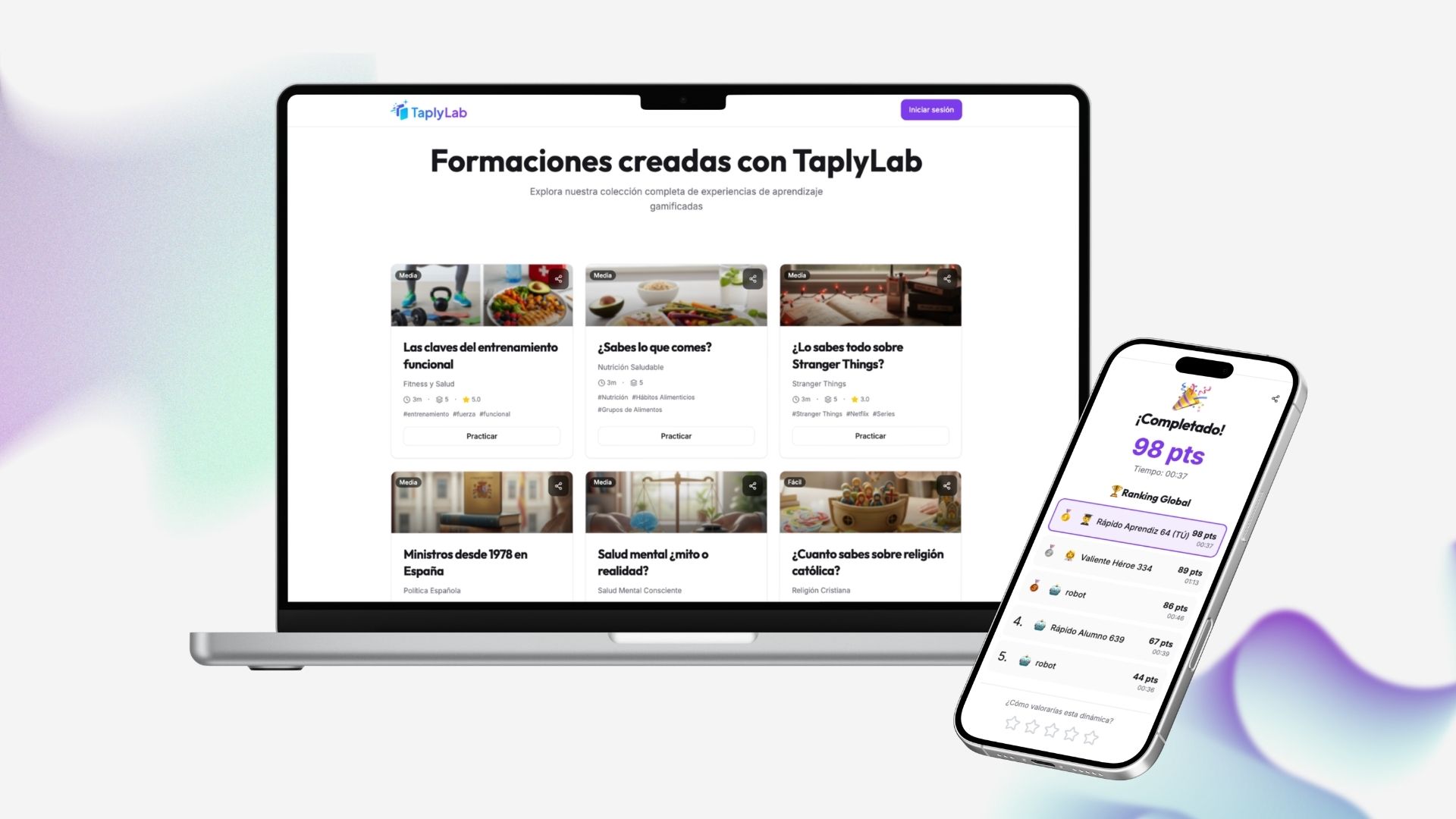 TaplyLab demo en laptop y móvil